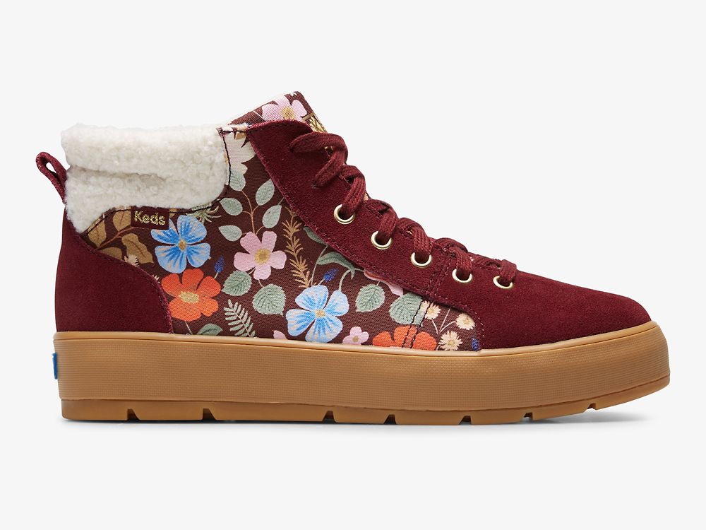 Keds Rifle Paper Co. Tahoe Nouveau Semsket Skinn Støvler Dame Burgunder | NO-02915