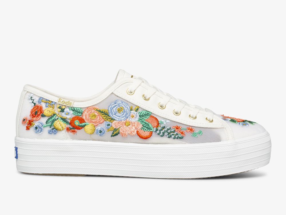 Keds Rifle Paper Co. Triple Kick Citrus Garden Party Platform Sneakers Dame Hvite | NO-28516