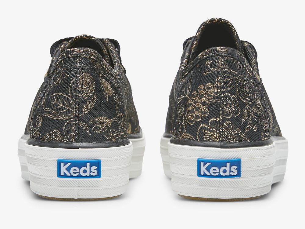 Keds Rifle Paper Co. Triple Kick Colette Jacquard Snøresko Dame Svarte | NO-13908