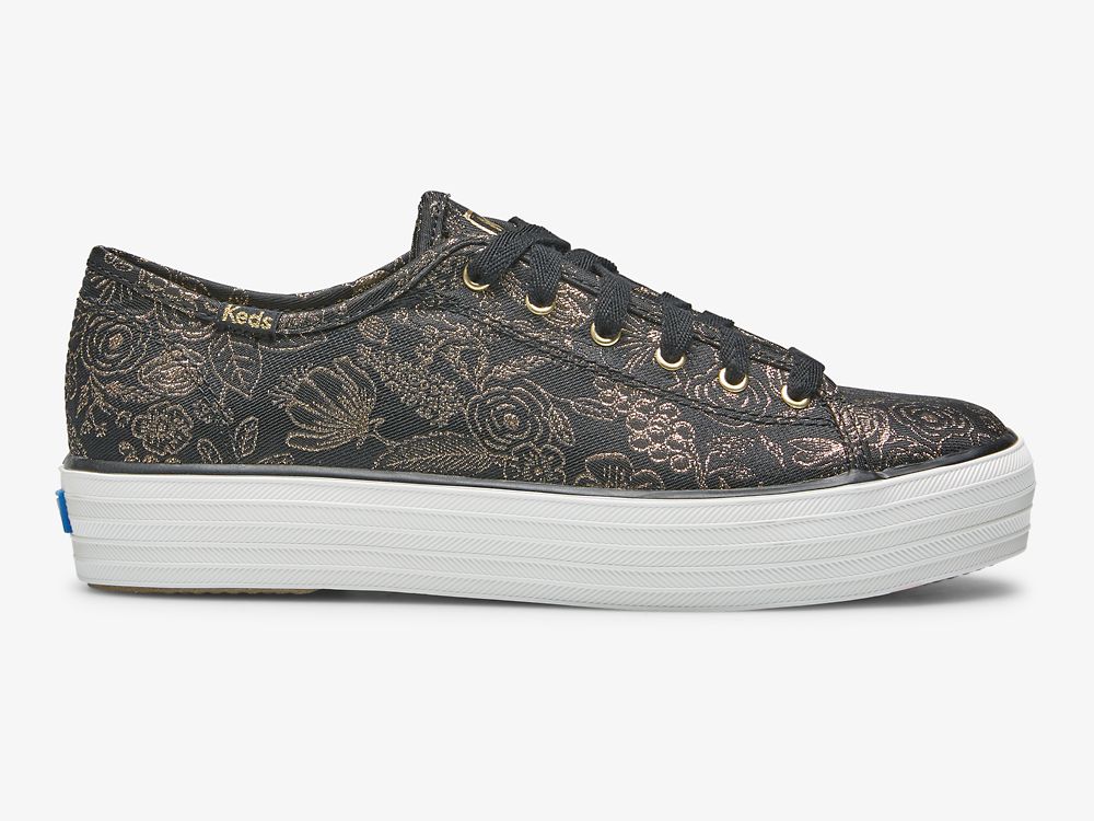 Keds Rifle Paper Co. Triple Kick Colette Jacquard Snøresko Dame Svarte | NO-13908