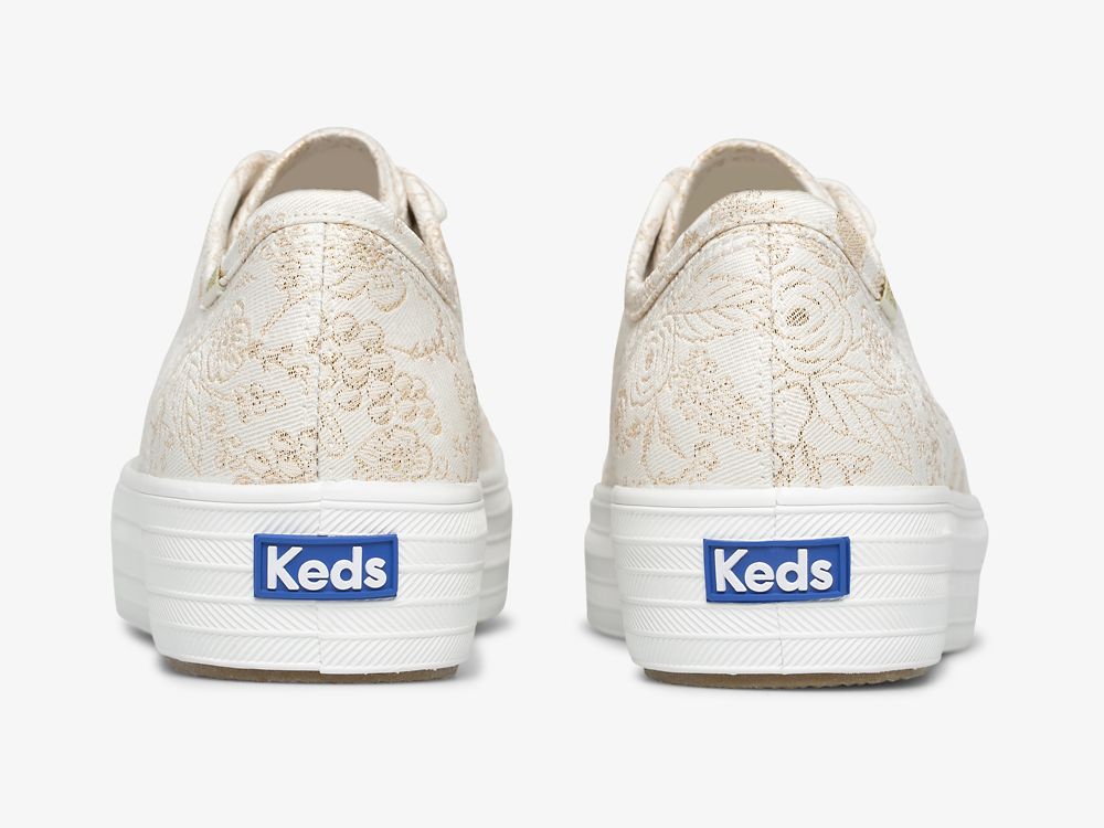 Keds Rifle Paper Co. Triple Kick Colette Jacquard Snøresko Dame Hvite | NO-19196