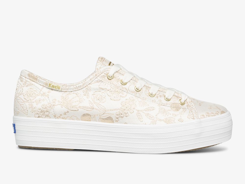 Keds Rifle Paper Co. Triple Kick Colette Jacquard Snøresko Dame Hvite | NO-19196