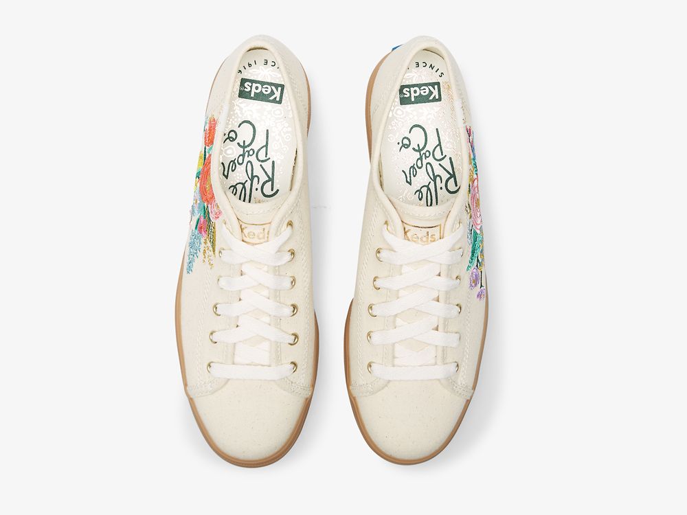 Keds Rifle Paper Co. Triple Kick Embossed Garden Party Platform Sneakers Dame Hvite Multicolor | NO-24314