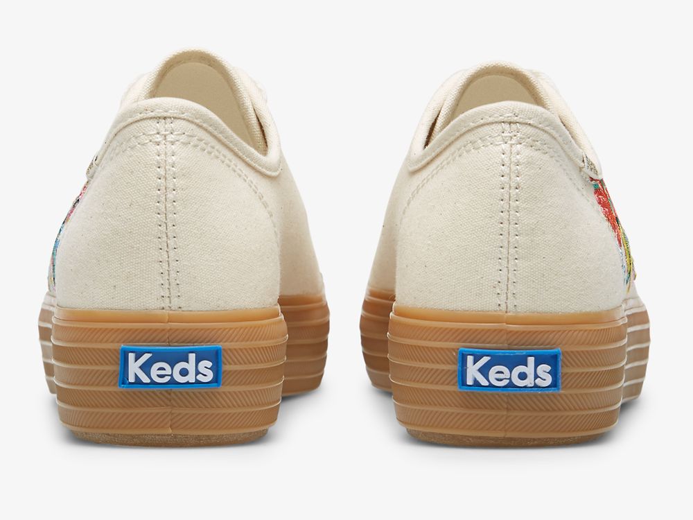 Keds Rifle Paper Co. Triple Kick Embossed Garden Party Snøresko Dame Hvite Multicolor | NO-41904