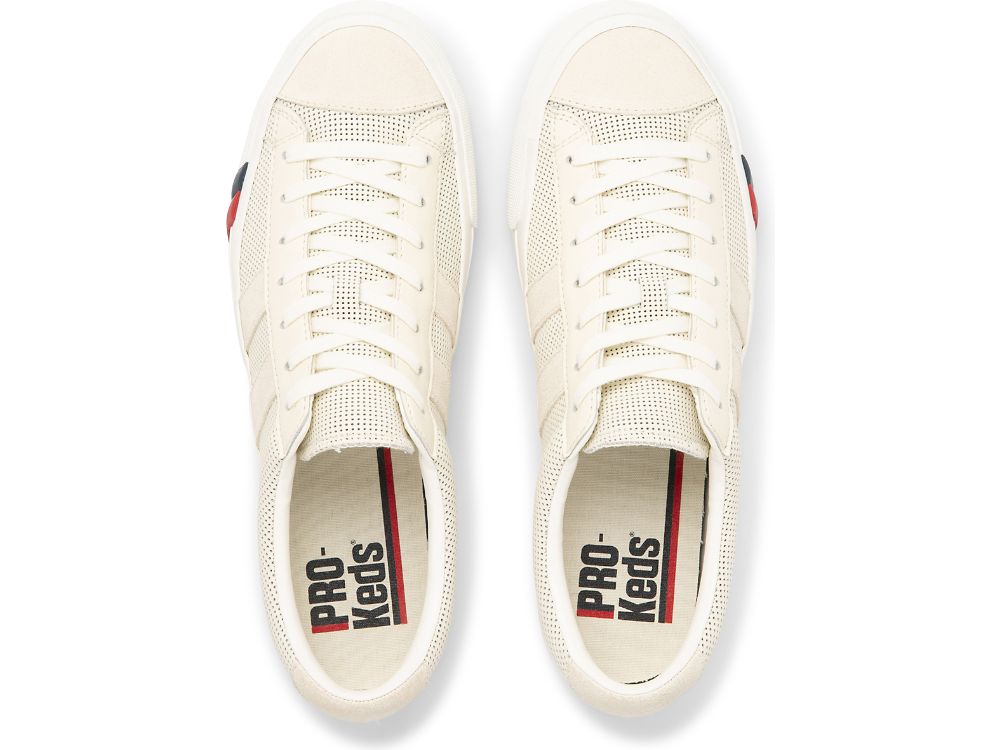 Keds Royal Plus Perf Lær Lær Sneakers Dame Pisket Krem | NO-66307