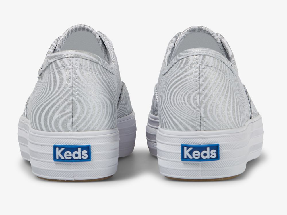 Keds Triple CVO Metallic Snøresko Dame Hvite Sølv | NO-13836