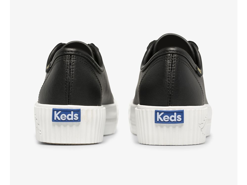 Keds Triple Kick AMP Lær Lær Sneakers Dame Svarte | NO-26297