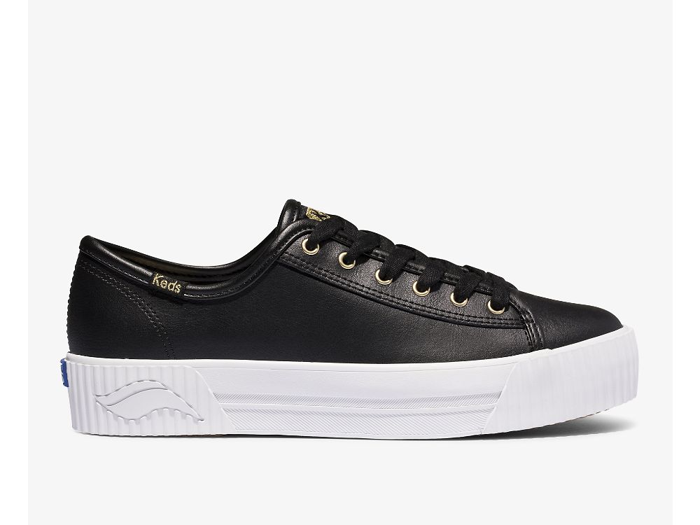 Keds Triple Kick AMP Lær Lær Sneakers Dame Svarte | NO-26297