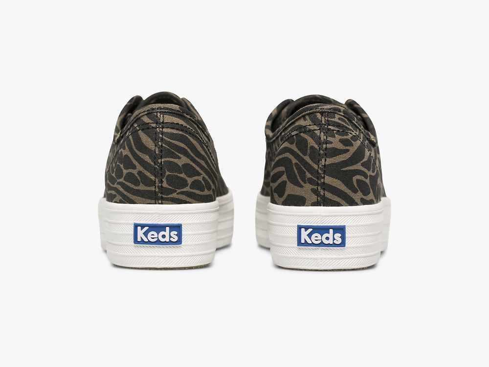 Keds Triple Kick Feat. Organic Bomull Print Tennis Sko Dame Gull Svarte Camouflage | NO-97420