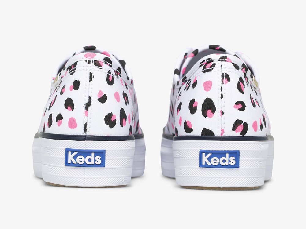 Keds Triple Kick Leopard Canvas Tennis Sko Dame Hvite Multicolor | NO-25295