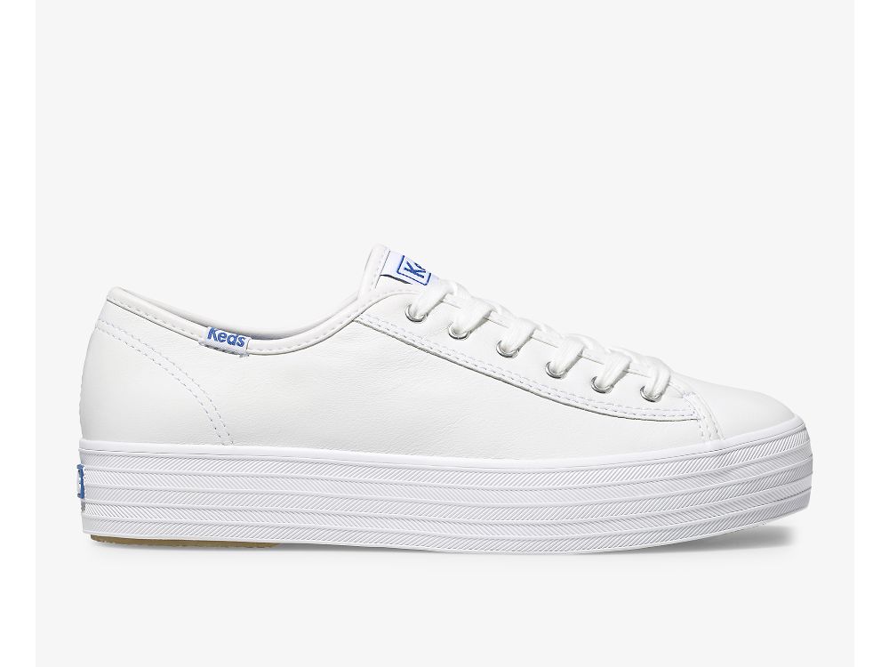 Keds Triple Kick Lær Lær Sneakers Dame Hvite | NO-46399