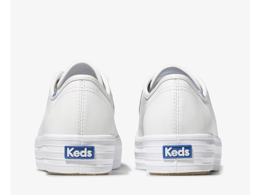 Keds Triple Kick Lær Platform Sneakers Dame Hvite | NO-63463