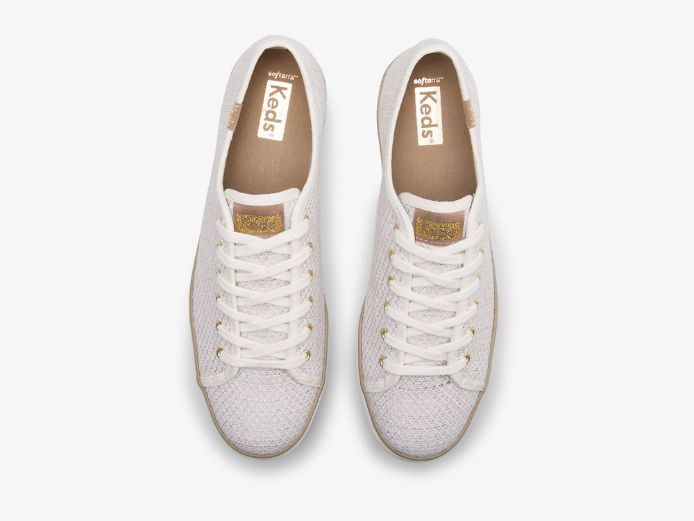 Keds Triple Kick Metallic Woven Platform Sneakers Dame Pisket Krem Gull | NO-99181