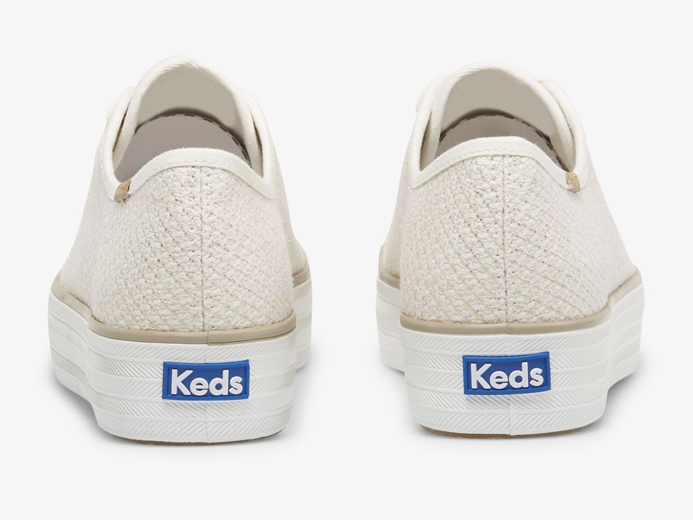 Keds Triple Kick Metallic Woven Tennis Sko Dame Pisket Krem Gull | NO-20806