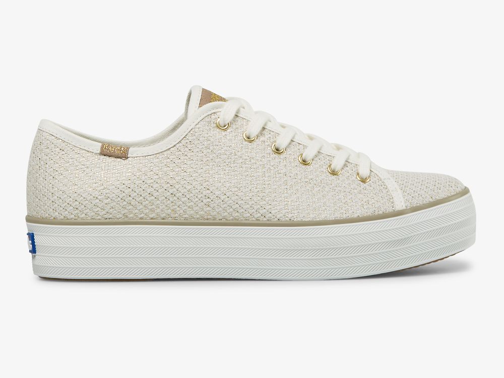 Keds Triple Kick Metallic Woven Tennis Sko Dame Pisket Krem Gull | NO-20806