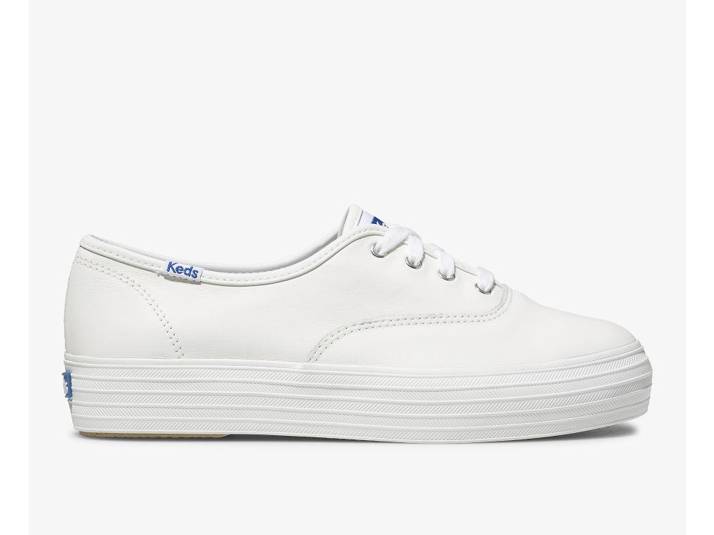 Keds Triple Lær Snøresko Dame Hvite | NO-09693