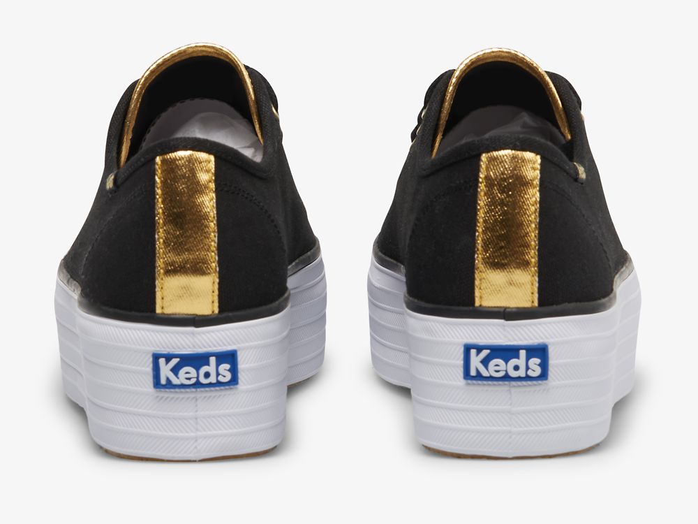 Keds Triple Up Canvas Platform Sneakers Dame Svarte Gull | NO-24417