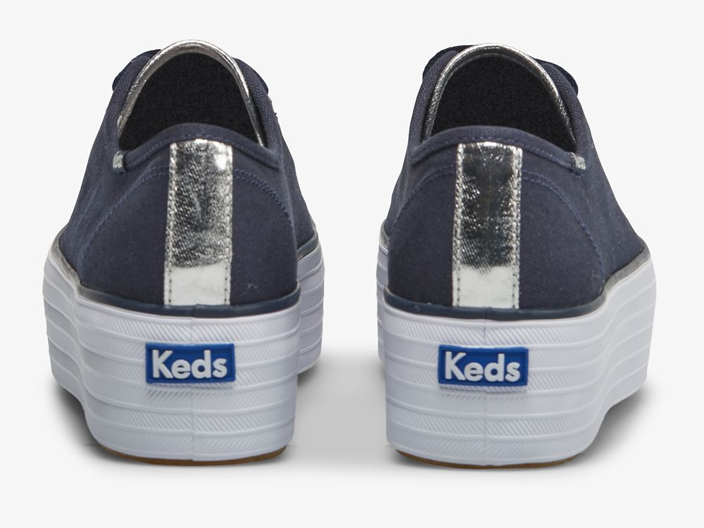 Keds Triple Up Canvas Platform Sneakers Dame Marineblå Sølv | NO-81850