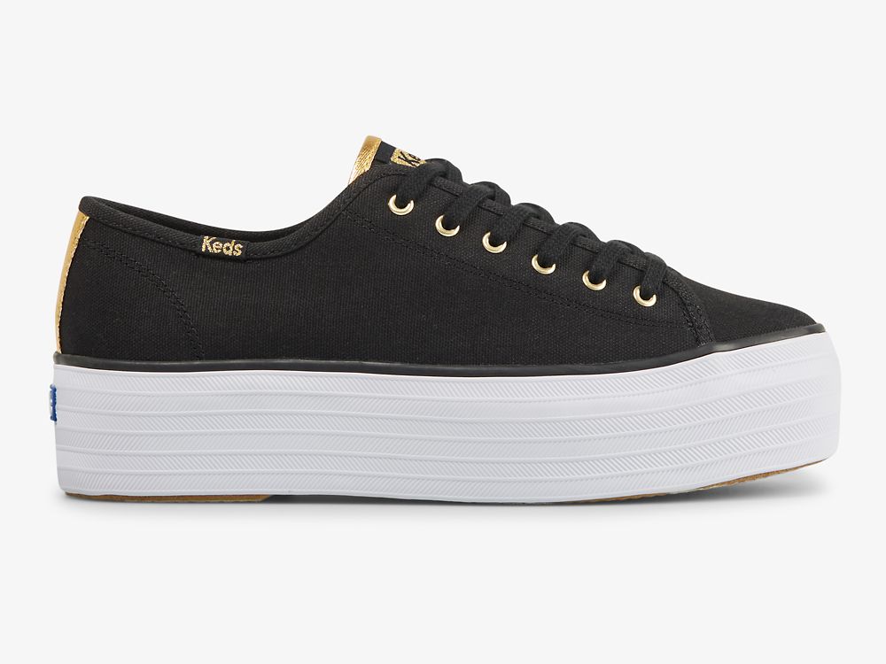 Keds Triple Up Canvas Tennis Sko Dame Svarte Gull | NO-66634