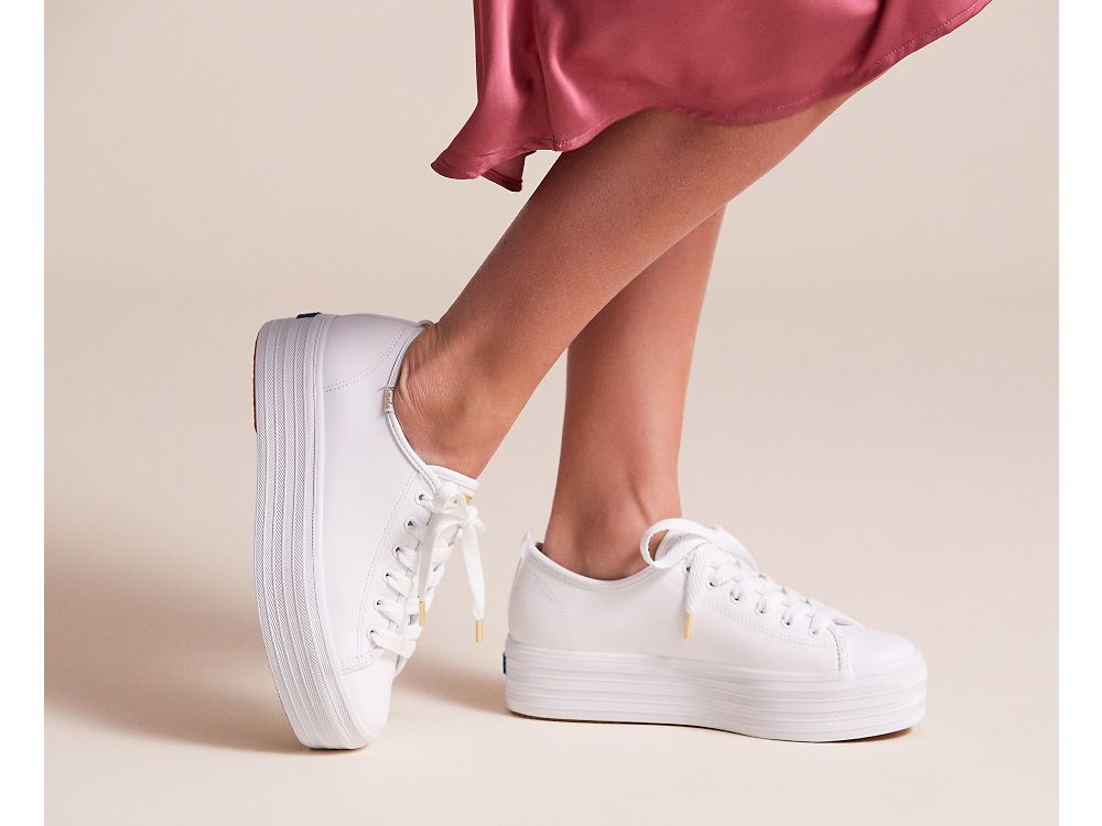 Keds Triple Up Lær Lær Sneakers Dame Hvite | NO-85068