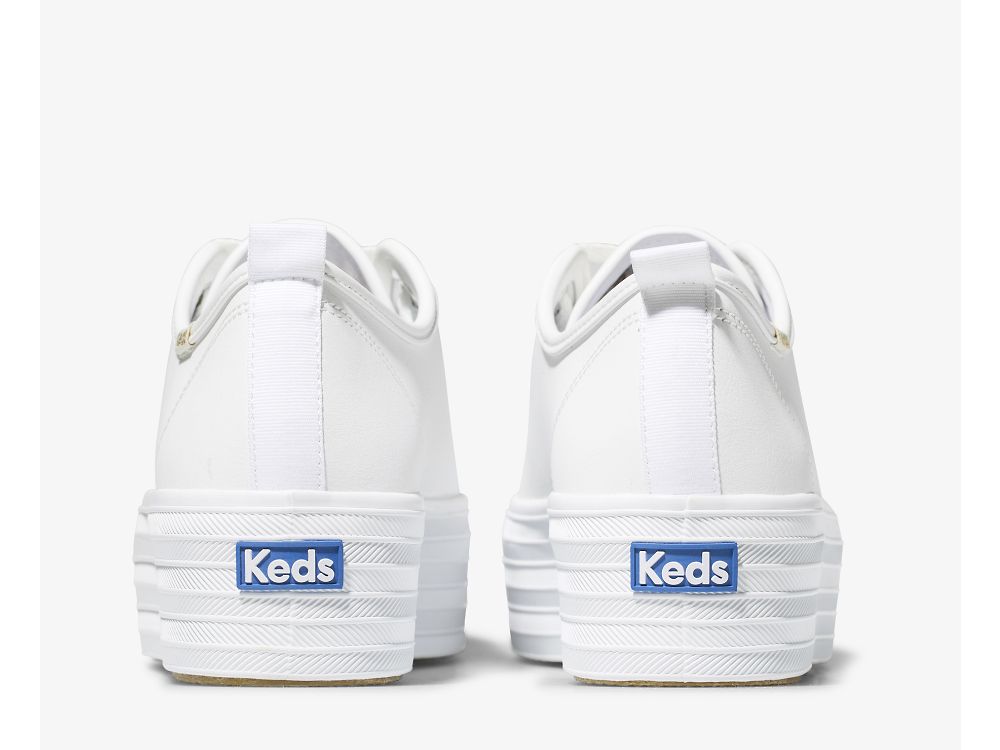 Keds Triple Up Lær Lær Sneakers Dame Hvite | NO-85068