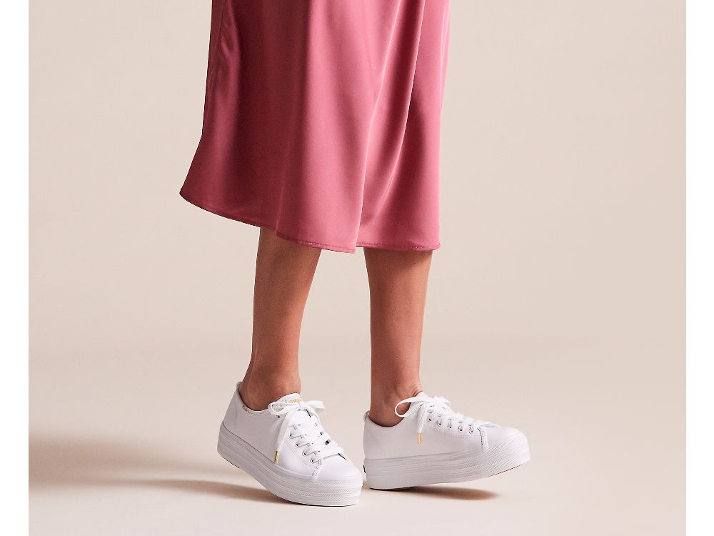 Keds Triple Up Lær Lær Sneakers Dame Hvite | NO-85068