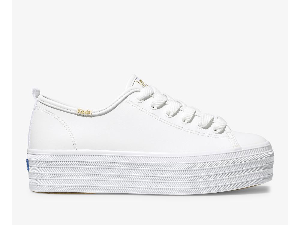 Keds Triple Up Lær Lær Sneakers Dame Hvite | NO-85068