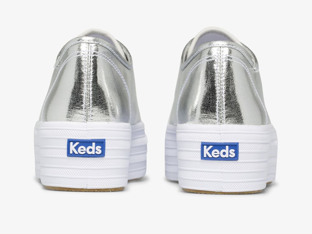 Keds Triple Up Metallic Twill Platform Sneakers Dame Sølv | NO-04462