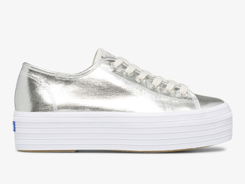 Keds Triple Up Metallic Twill Platform Sneakers Dame Sølv | NO-04462