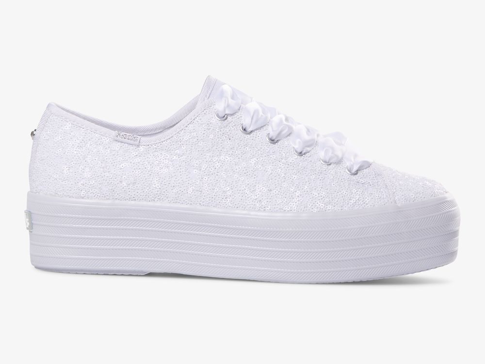 Keds Triple Up Sequins Snøresko Dame Hvite | NO-88822