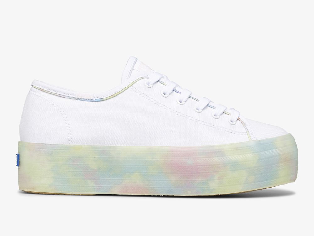 Keds Triple Up Tie Dye Foxing Platform Sneakers Dame Hvite Multicolor | NO-73207