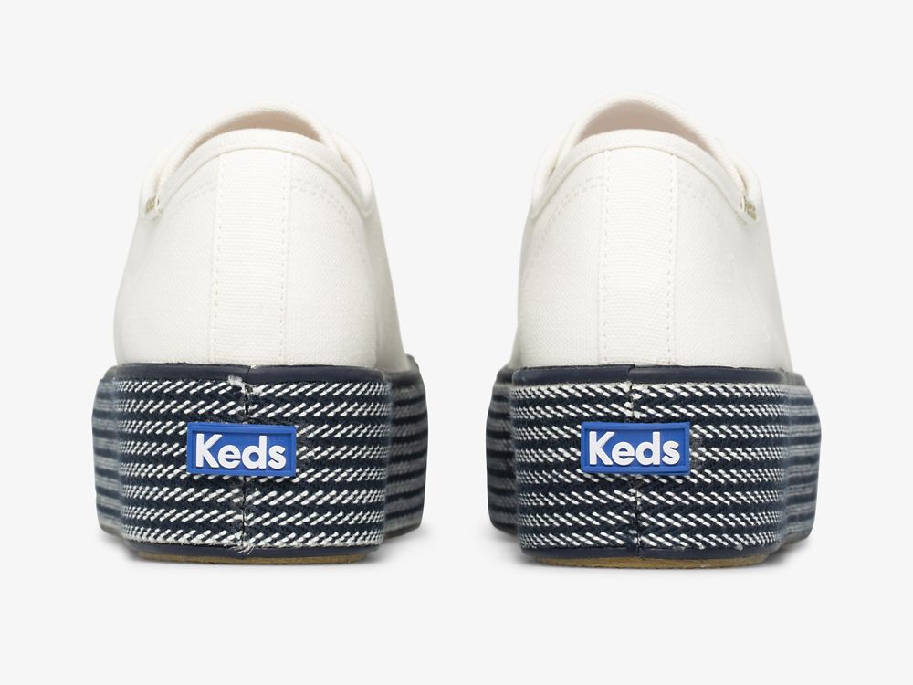 Keds Triple Up Webbing Canvas Platform Sneakers Dame Hvite Marineblå | NO-14774