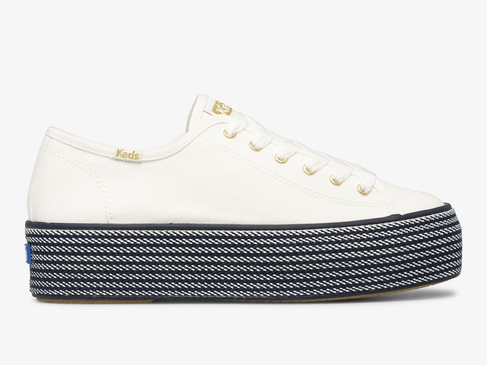 Keds Triple Up Webbing Canvas Platform Sneakers Dame Hvite Marineblå | NO-14774