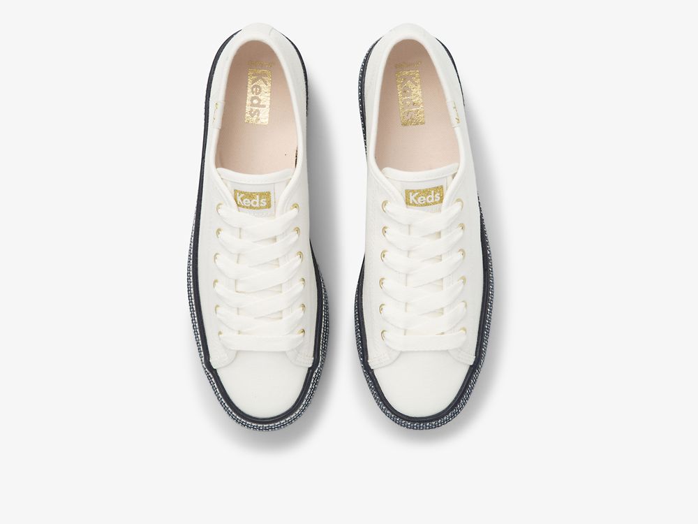 Keds Triple Up Webbing Canvas Tennis Sko Dame Hvite Marineblå | NO-41566